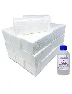 Essuei-mains pliage en Z + gel hydroalcoolique| 20 lot de 150 Unités